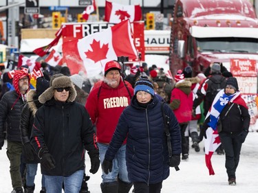 Anti-vaccine mandate protests continue in downtown Ottawa on Saturday, Feb. 12, 2022.