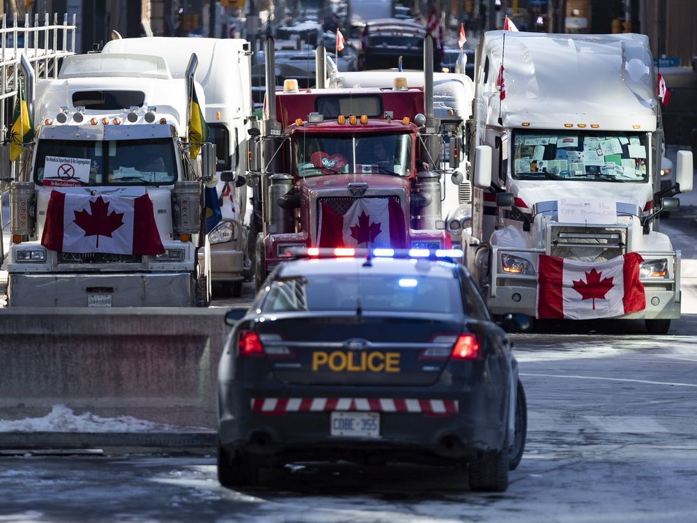 Anti-vaccine mandate protests continuing in downtown Ottawa on Monday, Feb. 14, 2022.