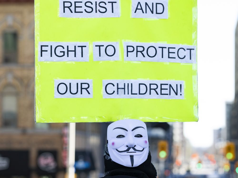 Anti-vaccine mandate protests continuing in downtown Ottawa on Monday, Feb. 14, 2022.