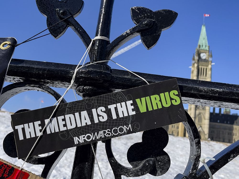 Anti-vaccine mandate protests continuing in downtown Ottawa on Monday, Feb. 14, 2022.