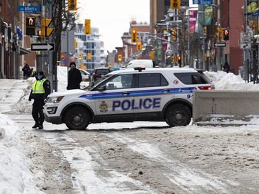 OTTAWA -- Bank Street closed off at Albert Street following the dispersion of anti mandate protesters that occupied the nation's capital for over three weeks. Monday, Feb. 21, 2022