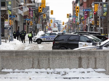 OTTAWA -- Bank Street closed off following the dispersal of anti mandate protesters that occupied the nation's capital for over three weeks. Monday, Feb. 21, 2022