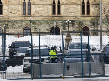 OTTAWA -- Fencing and concrete barriers at O'Connor Street and Wellington Street  following the dispersal of anti mandate protesters that occupied the nation's capital for over three weeks. Monday, Feb. 21, 2022