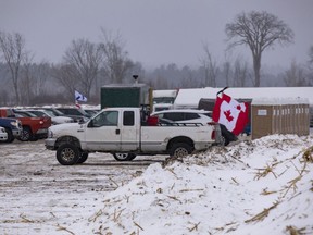 Vehicles reportedly associated with the "Freedom Convoy" gathered at a rural property on White Lake Road south of Arnprior on Tuesday, Feb. 22, 2022.