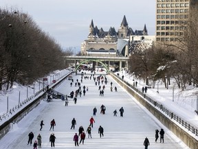 Skaters brave the chilly temperatures on the Rideau Canal.