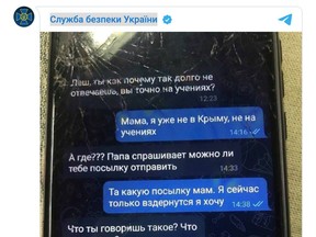 The Security Service of Ukraine published texts allegedly written by a Russian soldier on their Telegram account. The photo shows the cracked phone of the soldier, described the role of Russia in Ukraine.