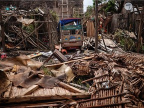 General view of debris of destroyed houses, in the aftermath of Cyclone Batsirai, in the town of Mananjary, Madagascar, February 8, 2022.