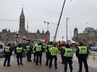 Police near Parliament Hill on Thursday afternoon.