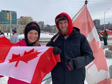 Rebecca Bronsveld and Matthew Vandervelde at Booth and SJAM Monday morning, Feb. 21, 2022. They'll be returning to their home in the Niagara region later today.