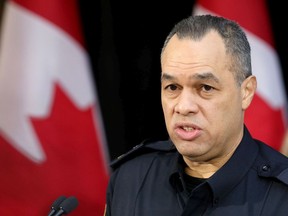 Ottawa Police Chief Peter Sloly speaks to journalists during a news conference on Friday.