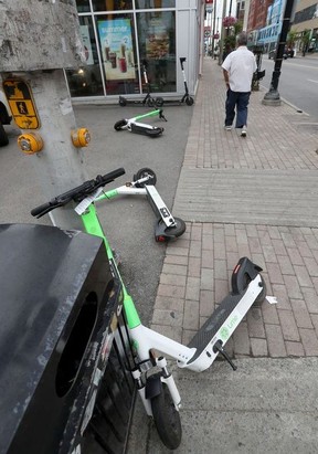 File photo: E-scooters on Bank Street in June 2021.
