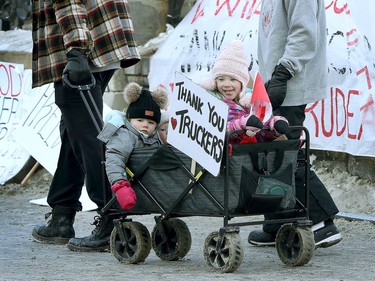OTTAWA - Feb 1, 2022 - Anti vaccine mandate protesters and truckers protesting their fifth day in downtown Ottawa Tuesday.