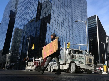 OTTAWA - Feb 1, 2022 - Anti vaccine mandate protesters and truckers protesting their fifth day in downtown Ottawa Tuesday.   TONY CALDWELL, Postmedia.