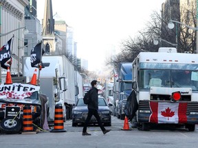 OTTAWA - Feb 1, 2022 - Anti vaccine mandate protesters and truckers protesting their fifth day in downtown Ottawa Tuesday.