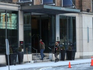 People coming out of Arc The Hotel in Ottawa Monday morning.