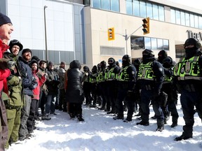 Protesters and police clashed and people were arrested Friday afternoon near Sussex Drive.