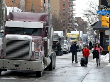 OTTAWA - Feb 2, 2022 - Anti vaccine mandate protesters and truckers protesting their sixth day in downtown Ottawa Wednesday.