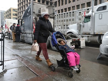 OTTAWA - Feb 2, 2022 - Anti vaccine mandate protesters and truckers protesting their sixth day in downtown Ottawa Wednesday.