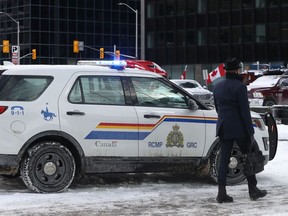 RCMP officers on duty during the convoy occupation in February.