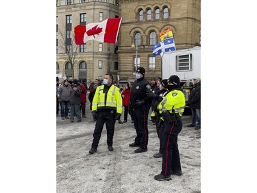 Anti-vaccine mandate protests continuing in downtown Ottawa on Wednesday, Feb. 16, 2022.