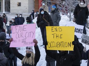 OTTAWA -- Counter protestors of the anti vaccine mandate protests continuing in downtown Ottawa on Saturday, Feb. 5, 2022.