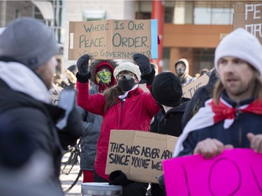 OTTAWA -- Counter protestors of the anti vaccine mandate protests continuing in downtown Ottawa on Saturday, Feb. 5, 2022.