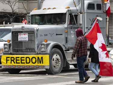 Anti-vaccine mandate protests continuing in downtown Ottawa on Wednesday, Feb. 16, 2022.