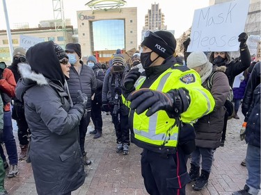 OTTAWA -- Counter protesters of the anti vaccine mandate protests continuing in downtown Ottawa on Saturday, Feb. 5, 2022.