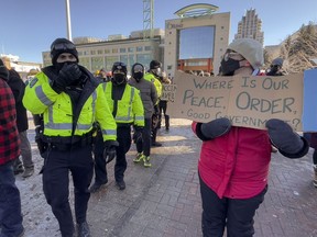 OTTAWA -- Counter protesters of the anti vaccine mandate protests continuing in downtown Ottawa on Saturday, Feb. 5, 2022.