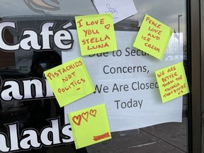 Supportive notices were posted on the door of Stella Luna cafe on Bank Street, which was closed Wednesday "due to security concerns."