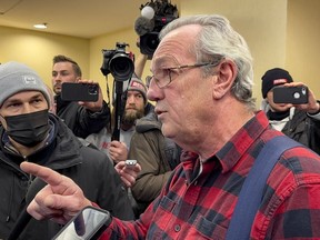 Independent MPP Randy Hillier speaks following a media conference held by organizers of the "Freedom Convoy" in Ottawa on Feb. 3. Hillier announced Thursday night that he would not seek re-election in June.