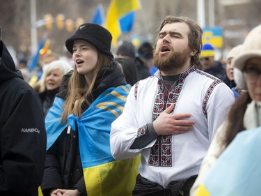 Ukrainian supporters gathered at Ottawa City Hall, Sunday, March 13, 2022, for a rally against the war in the Ukraine.