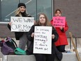 Algonquin College students, left to right, Sydney Heathwood, Leah Duff and Ariane Gacionis are calling for a reduction in fees, arguing the pandemic-era college experience isn't what it should have been.