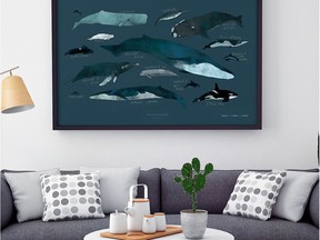 Correctly arranged artwork can make or break a room's look. Whale Art Print, from $40, www.simons.ca