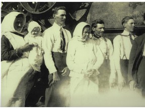From left to right : Grandmother Irene Kopytko holding a baby (Katie); Grandfather John Kopytko; Great-Grandmother Matrona; Great-Grandfather Stefanus; Great-Uncle William. (Photos submitted by Granda Kopytko)