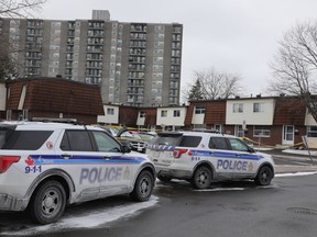 The Ottawa Police Service on the scene investigating the death of a woman in the 1400 block of Heatherington Road.