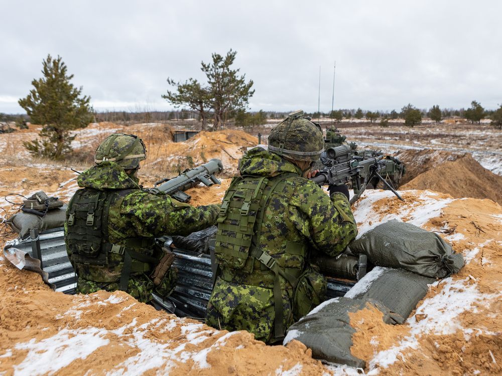 Members of the Canadian army participate in the Crystal Arrow 2022 exercise on March 7, 2022 in Adazi, Latvia.