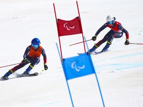 Members of Team Great Britain compete during the Men's Giant Slalom Vision Impaired Run 2 on Day Six of the Beijing 2022 Winter Paralympics on March 10 in Yanqing, China. The Russian and Belarusian athletes were sent home.