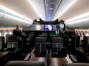 A view shows the interior of the presidential plane, a Boeing 787-8 Dreamliner that Mexico's President Andres Manuel Lopez Obrador is selling, during a media tour at the presidential hangar at Benito Juarez International Airport in Mexico City, Mexico July 27, 2020.