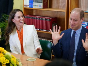 Britain's Prince William and Catherine, Duchess of Cambridge, visit Shortwood Teachers' College, on day five of the Platinum Jubilee Royal Tour of the Caribbean, in Kingston, Jamaica, March 23, 2022.