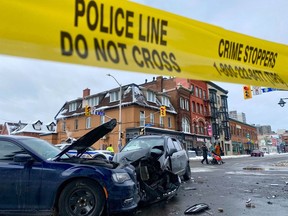 Ottawa Police were at the corner of Bank and Gladstone streets investigating a multi-vehicle accident on Sunday March 13, 2022.