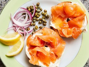 Home-cured lox — cured salmon — from Bagels, Schmears, and a Nice Piece of Fish.