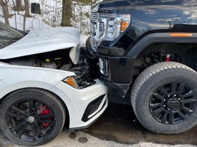 A 39-year-old woman from Gatineau was arrested for impaired driving after a car crashed into a pickup parked in a driveway.