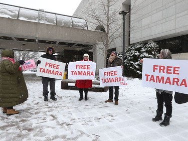 Tamara Lich supporters gathered at the Ottawa Courthouse waiting for Tamara to be released in Ottawa Monday.