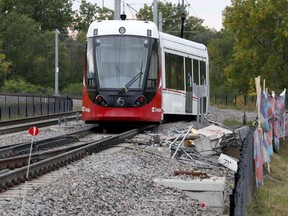A file photo shows the train that derailed derailed near Tremblay Station in September 2021.