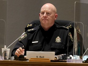 Interim Ottawa Police Service chief Steve Bell during a meeting of the police service board Monday.