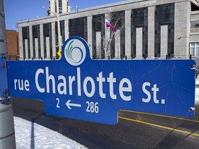 A sign for Charlotte Street near the Russian Embassy in Ottawa,