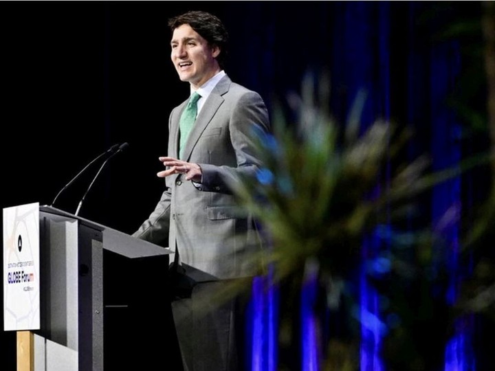  Prime Minister Justin Trudeau, after taking off his mask, makes a keynote speech at the GLOBE Forum 2022 in Vancouver on March 29.