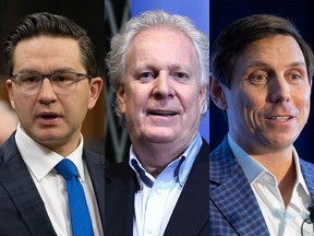 Conservative leadership contenders Pierre Poilievre, Jean Charest and Patrick Brown.