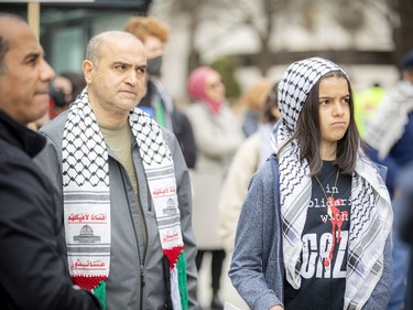 Najeh Abu-Farha and his daughter Leena Abu Farha were at a ‘Justice for Palestine’ demonstration held Saturday at the Human Rights Monument